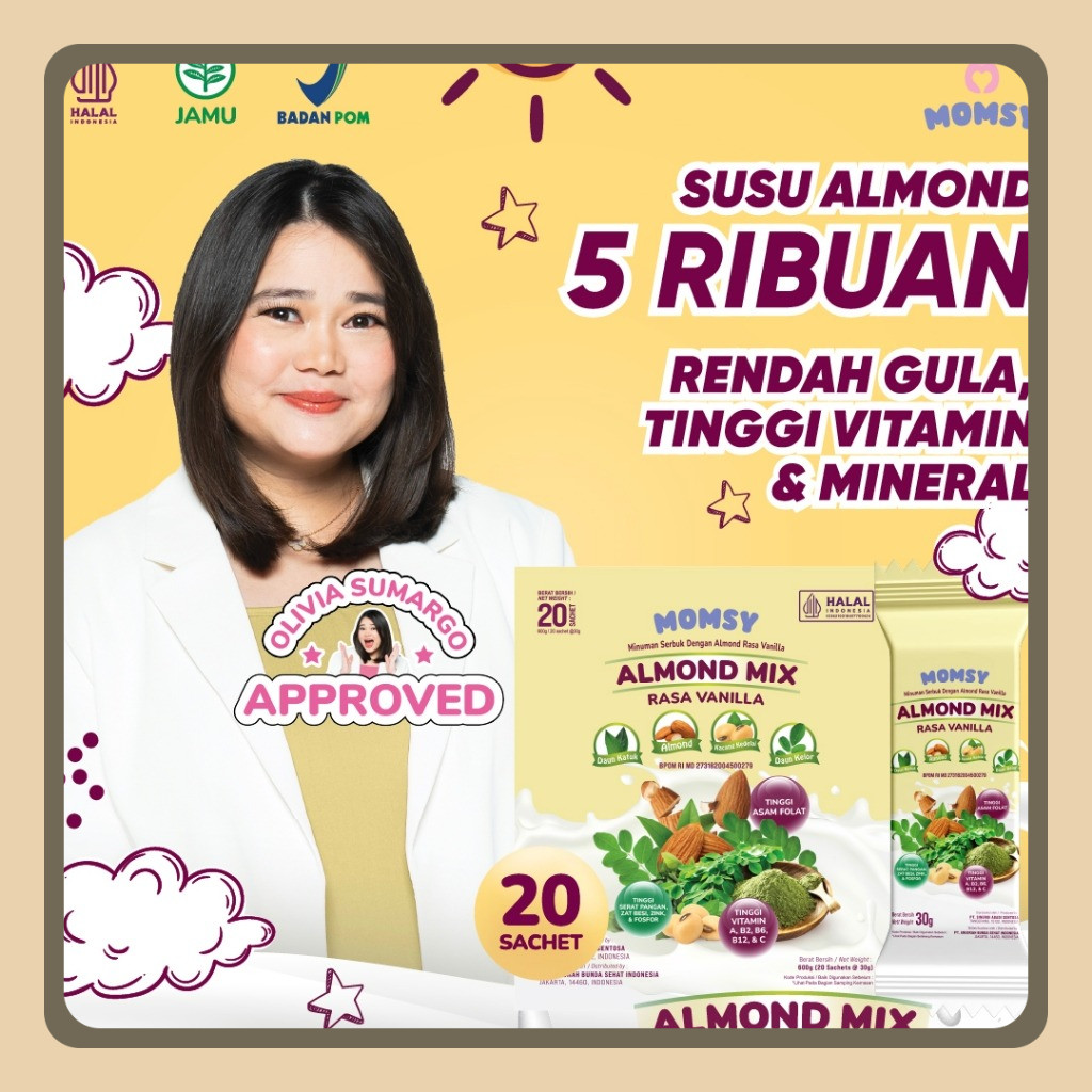 

Minuman Almond Rasa Vanila 20 Sachet BPOM HALAL Natural Almond Kedelai Katuk Kelor