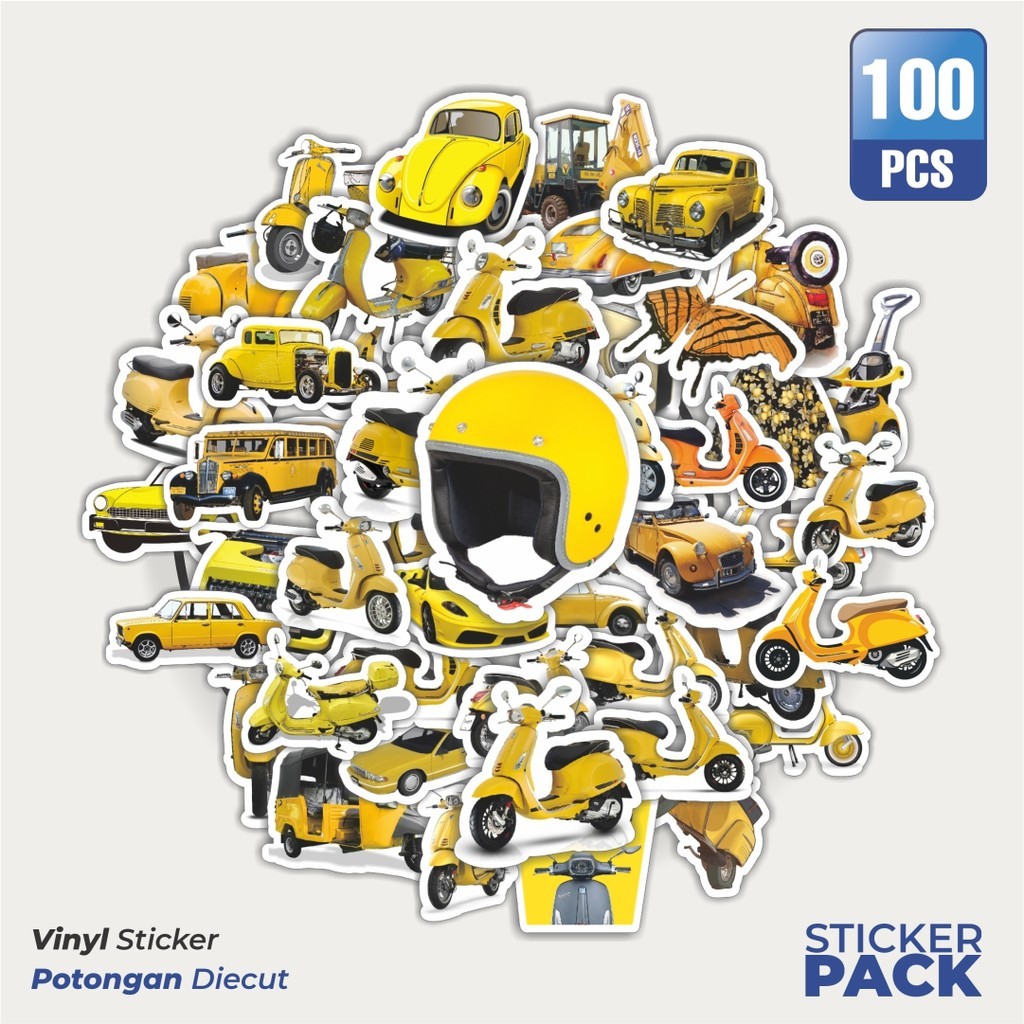 

MURAH 100 PCS Stiker Mobil Motor Vespa Kuning Waterproof Aesthetic- Untuk Laptop, Motor, dan Helm - Paper Stationery Pack