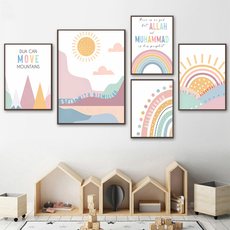 

boho Mountain Rainbow Motivational Quote Wall Art Canvas Painting Nordic Posters And Prints Wall Pictures For Kids Room Decor
