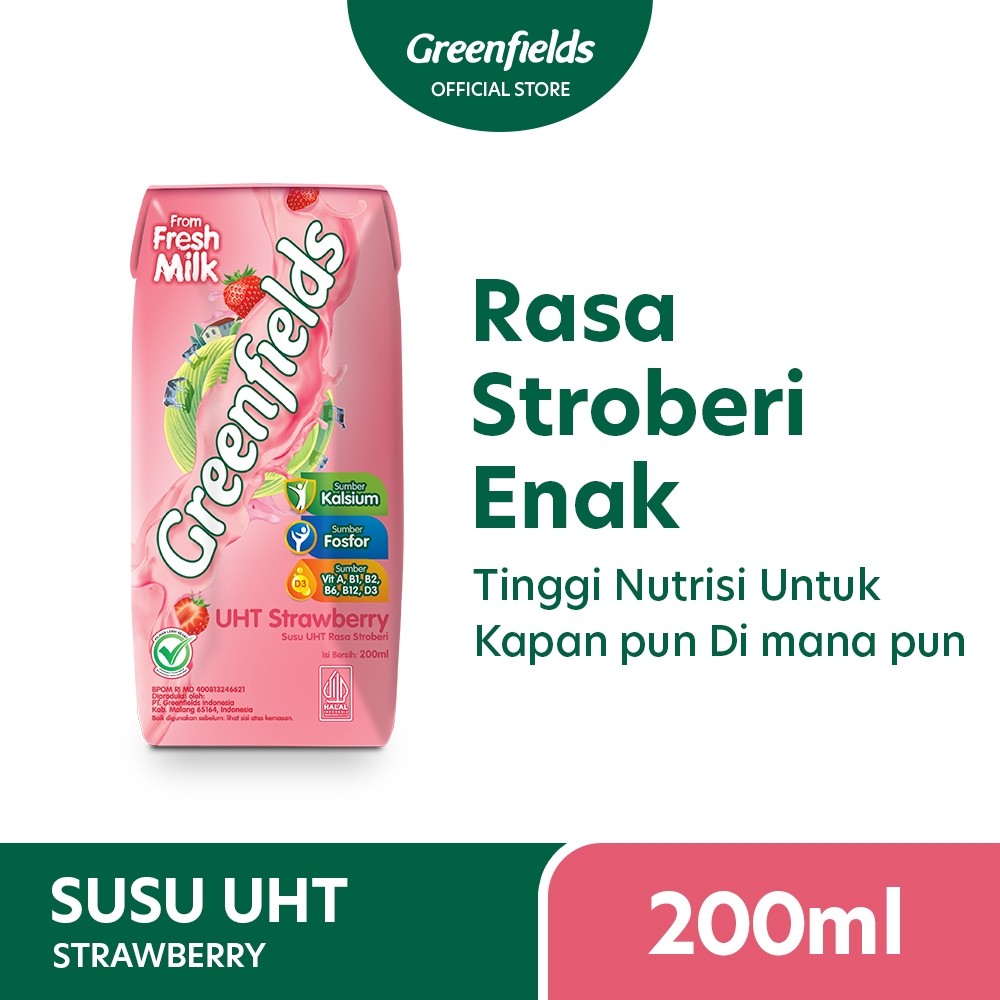 

[LEBIH HEMAT] Susu Greenfields UHT Strawberry 200ml x 1 Karton