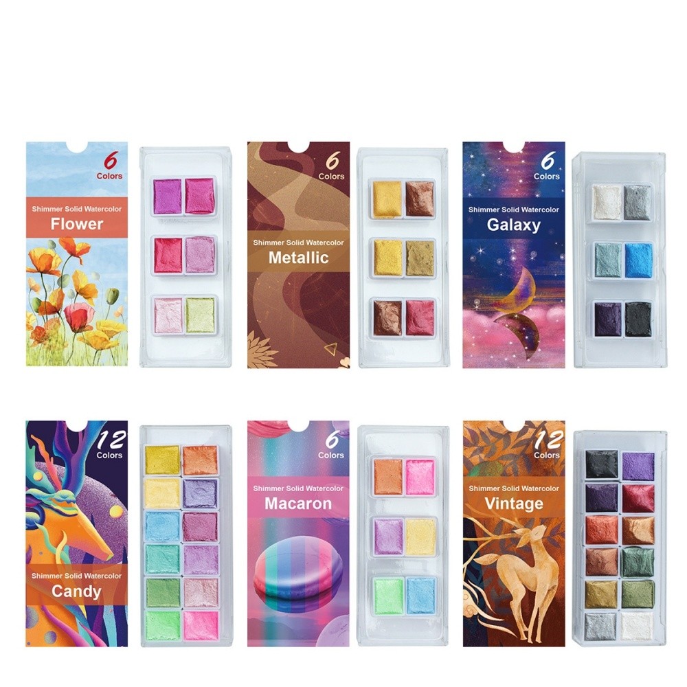 

12Colors Solid Watercolor Paint Set Metallic Glitter Pigment For Artists School Stationery Water Color Painting Graffiti Tool