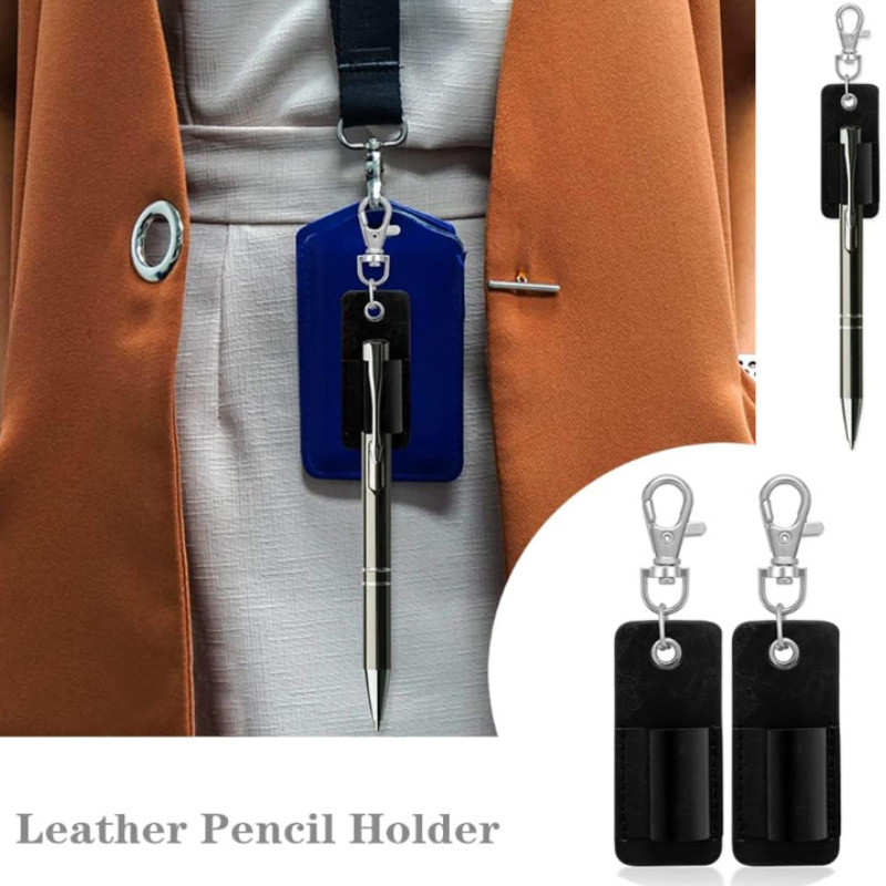 

Portable Leather Pen Case Office Pen Holder Hanging Neck Lobster Buckle Pen Clip Doctor Nurse Pencil Badge Keychain