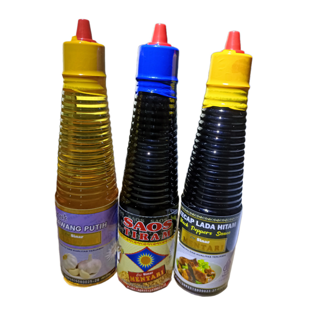

Paket 3 Botol Cap Sinar Mentari 150 Ml - Minyak Bawang Putih, Saos Tiram, Kecap Lada Hitam
