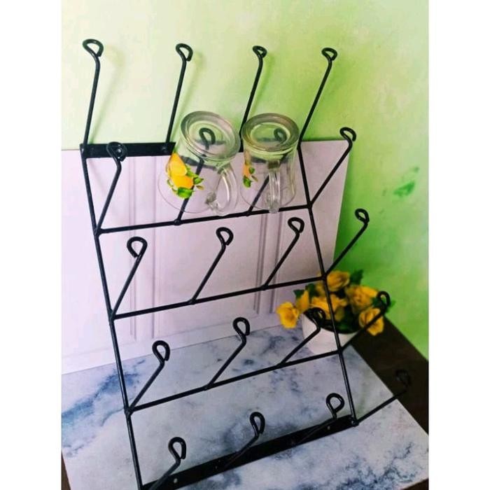 Terbaru Rak gelas temepl dinding rak gelas susun Besi - Hitam, Isi 12 Gelas Terlaris Tbk