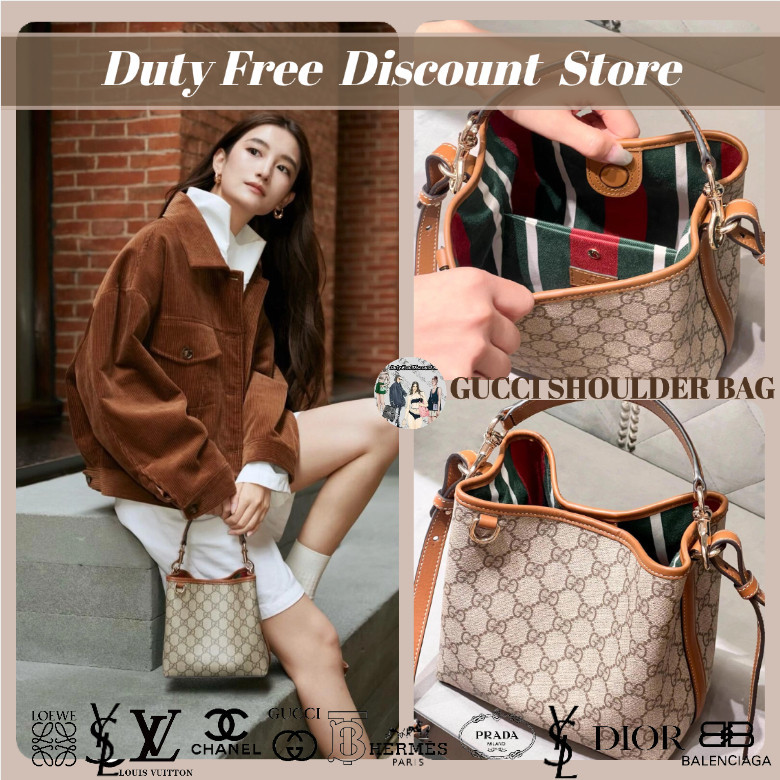 Gucci GG Emblem Mini Bucket Bag Tas Wanita Tas Batang Tas Bahu Garansi Dua Tahun Otentik 100% Otenti