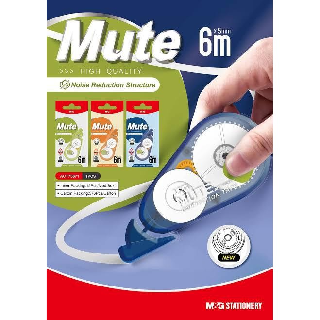 

M&G Correction tape ANTI PUTUS tidak ribut Series 5mm x 6meter ACT75671 PET Noise Reduction