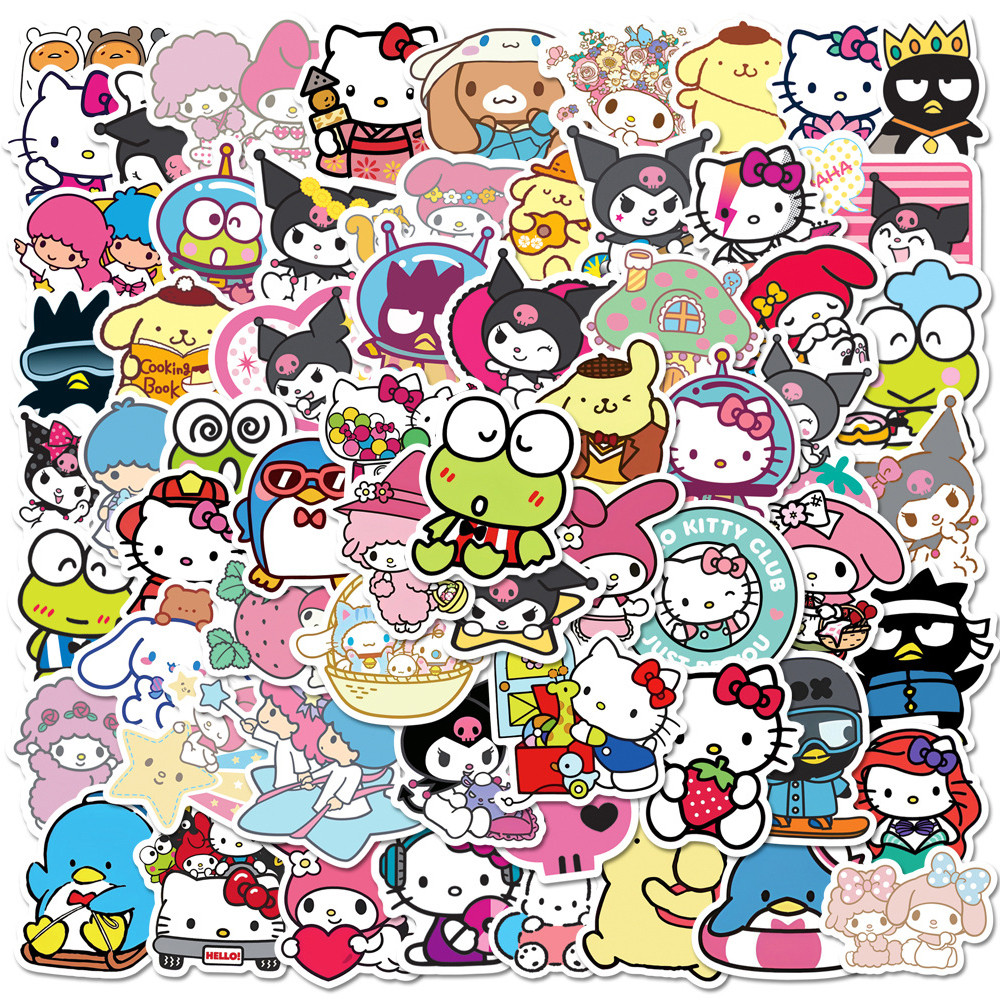 

10/30/50/100pcs Sanrio Kawaii My Melody Kuromi Hello Kitty Stickers Aesthetic Decals Laptop Scrapbook Phone Decoration Sticker