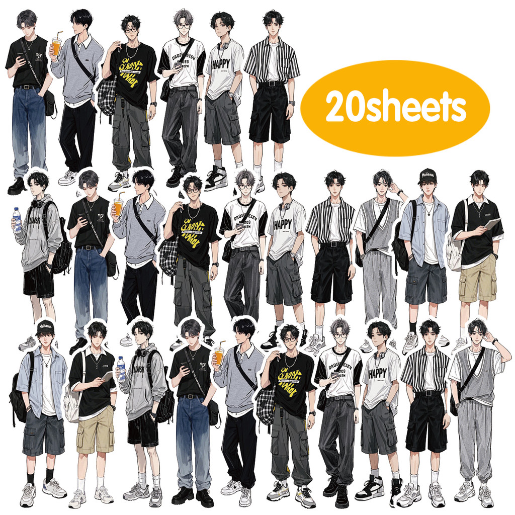 

20pcs of Streetwear Teenage Fashion Outfit Stickers for Laptop Luggage Phone Cases Album Crafts Home Decor Diy Decor