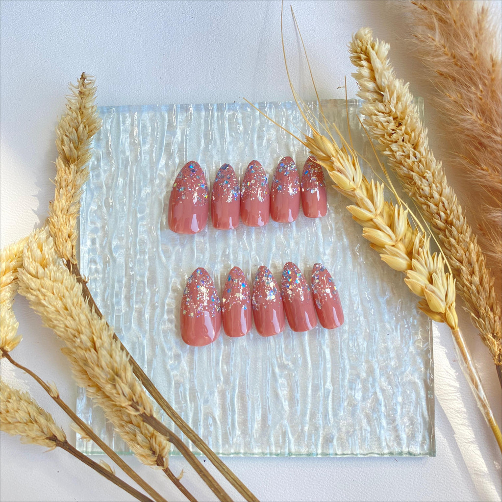 FREE LEM - Press on nails handmade warna nude pink| Fake nail nails| Kuku palsu nail art lem aesthet