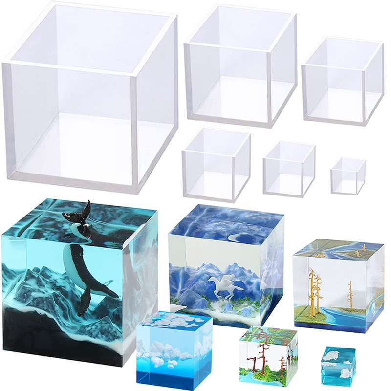 

6pcs Square Resin Mold Silicone Epoxy Resin Pouring Mold DIY Box Cube Resin Mold Silicone Resin Set Mold Cube Silicone