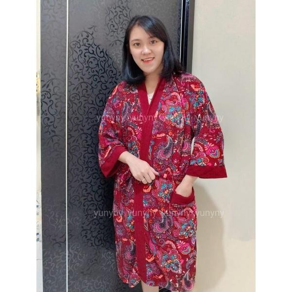 Kimono Handuk Mandi Wanita Dewasa Motif Batik - Merah, Dewasa