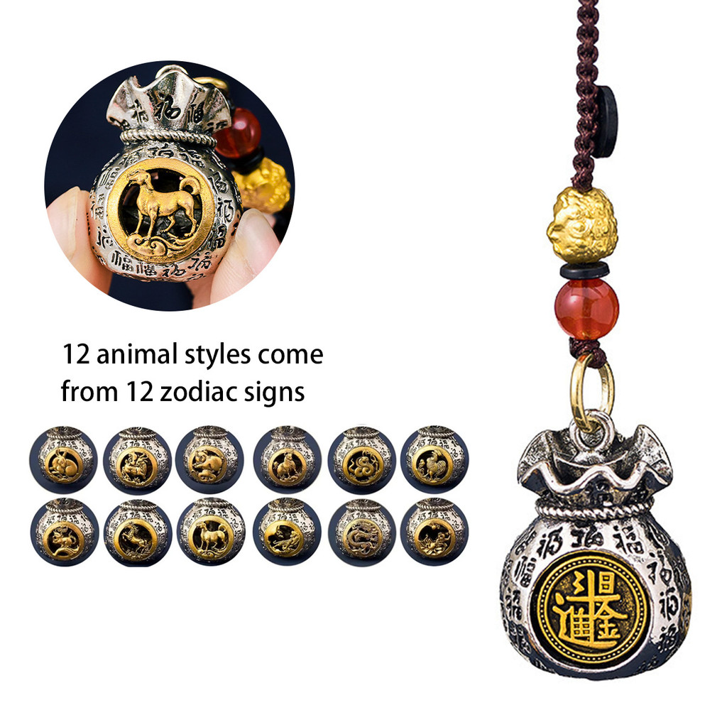 Liontin Tas Keberuntungan Perak Shio Cina, Hadiah Kerajinan, Gantungan Kunci Shio Cina, Liontin Pega