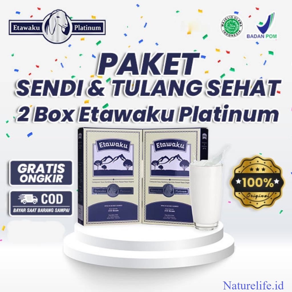 

PAKET 2 BOX ETAWAKU PLATINUM - Susu Kambing Etawa Tinggi Kalsium Meningkatkan Kesehatan Tulang & Sendi Mencegah Osteoporosis Kaya Mineral Nafas Lega Mencegah Asma Sesak Nafas Tulang Sehat Mencegah Penuaan Sendi Bersertifikasi Halal dan BPOM