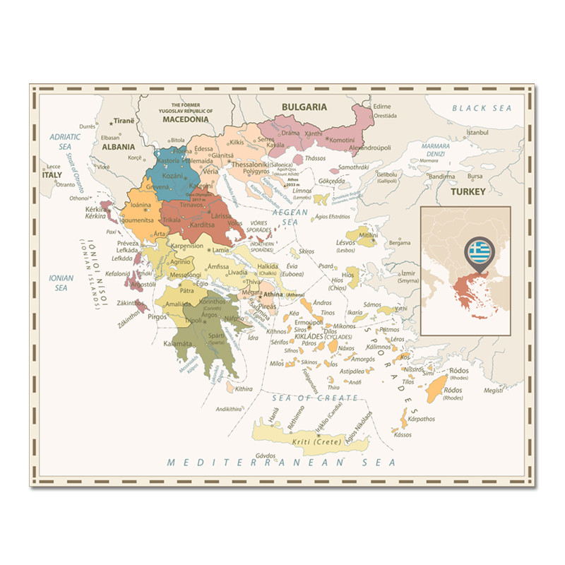 

Colorful Greece Map Poster Size Wall Decoration Large Map of Greece 80x63cm Waterproof canvas map
