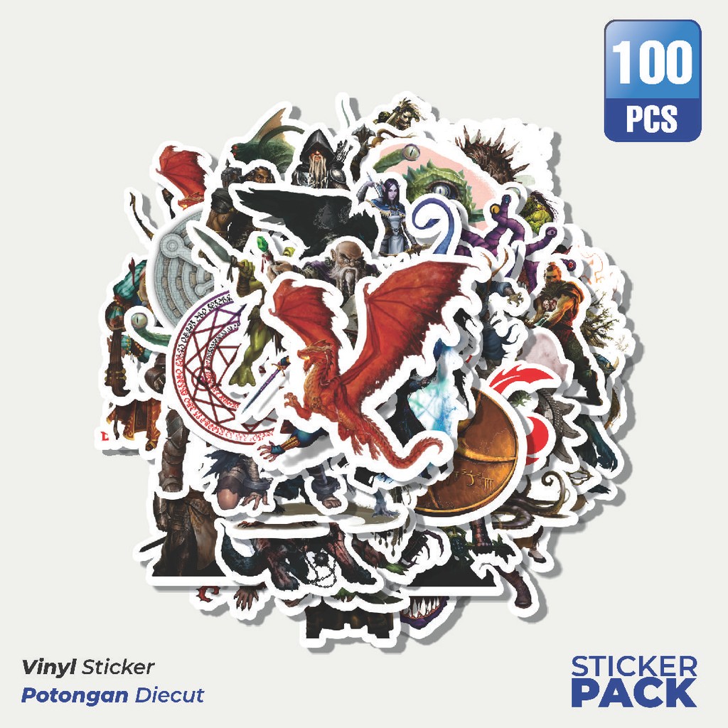 

Super Hemat! 100 PCS Stiker Dungeon And Dragons Series 1 Waterproof Aesthetic- Untuk Laptop, Motor, dan Helm - Paper Stationery Pack