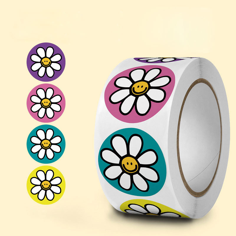 

500pcs Flower Stickers paper Cute Cartoon 1inch Reward Sticker Round Flower Seal Adhesive Labels for Journal Handmade Gift kids