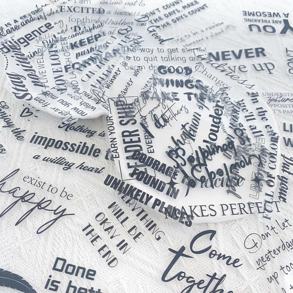 

50pcs Motivational Phrases PET Stickers Decals For Laptop Notebook Suitcase Skateboard Guitar DIY Aesthetic Transparent Stickers