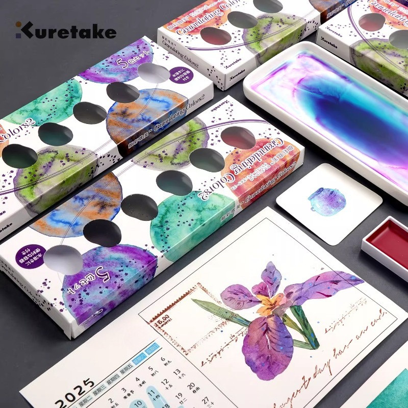 

Japan Kuretake New 2025 GANSAI TAMBI Granulating Watercolor 5-color Solid Pigment Artist Watercolor Painting Supplies