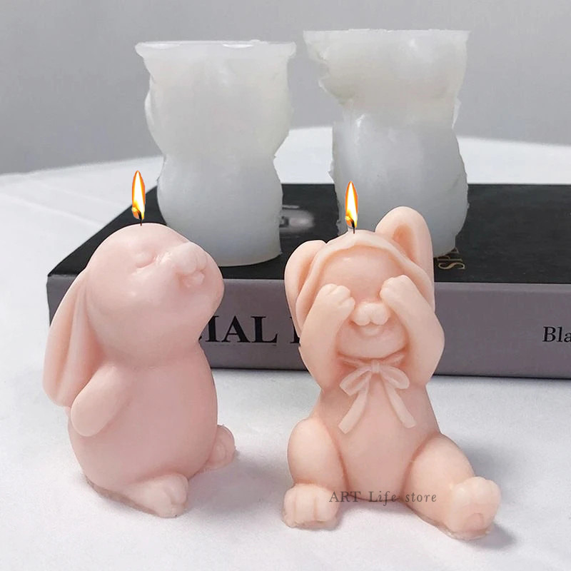 

Smiling Rabbit Silicone Candle Mold 3D Animal Crafts Resin Plaster Soap Mould DIY Chocolate Ice Cube Baking Tool Home Gift