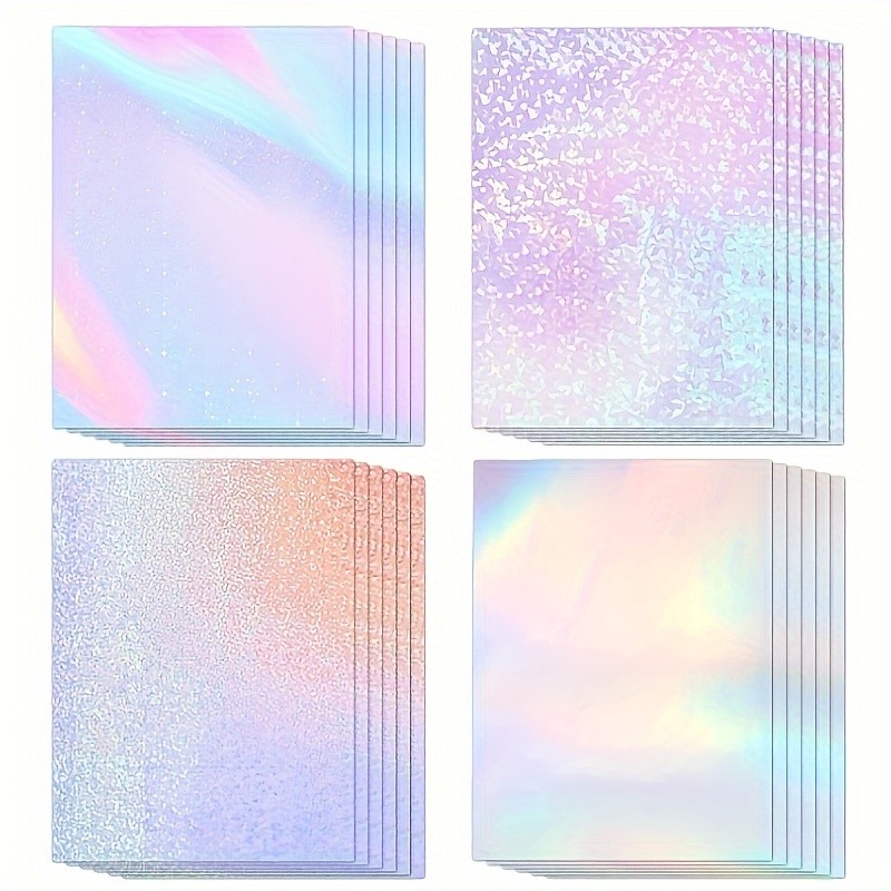 

24 sheets of holographic stickers, clear vinyl self-adhesive for photos, pictures, cards, crafts (A4 size/4 styles)