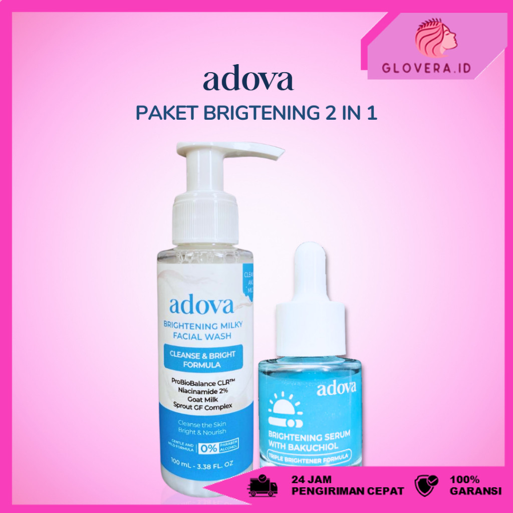 Adova Paket Brightening Serum dan Facial Wash  2 in 1 Mencerahkan Menyamarkan Flek Hitam dan Bekas J