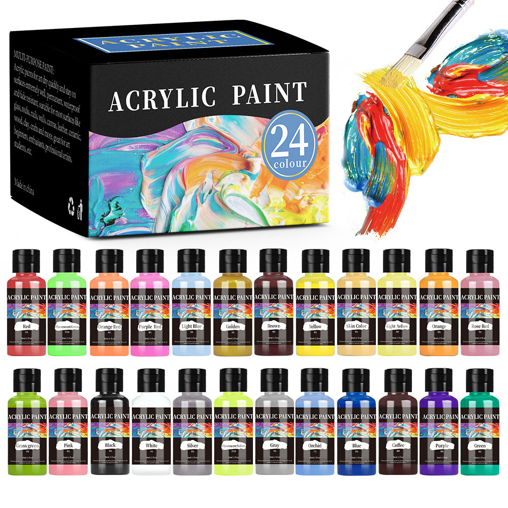 

30ml/Bottle 24 Colors Acrylic Paint Colors Acrylic Paint Set Dyes For Fabric Clothing Painting For Leather DIY Pigment Graffiti