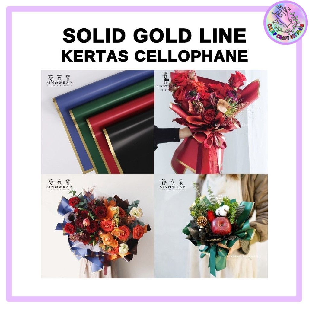 

(20 LEMBAR) Kertas Cellophane Buket Bunga - SOLID GOLD Line - Flower Wrapping Paper
