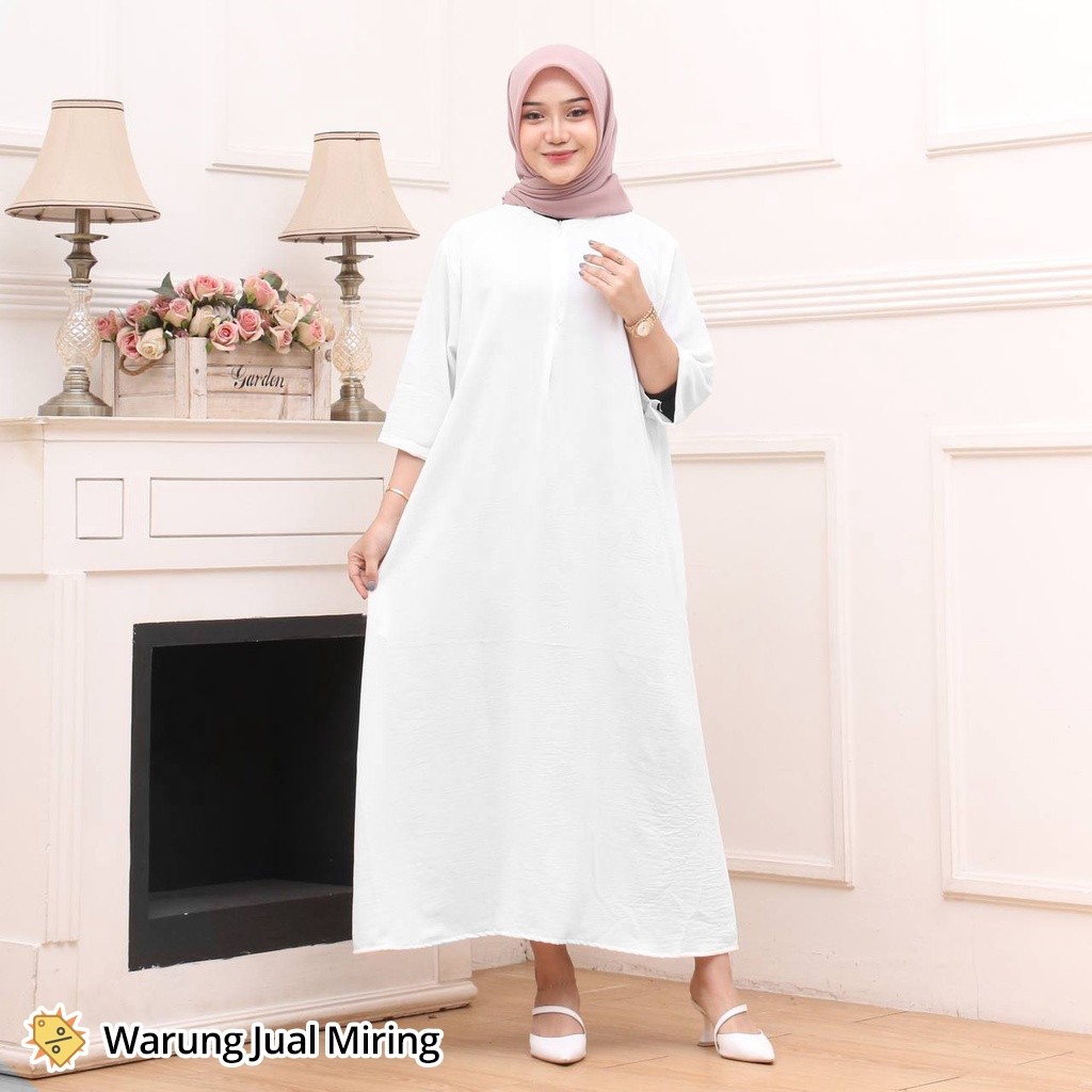 Dress Gamis Daster Tunik Crinkle Airflow Polos Busui Lengan 3/4 Baju Gamis Panjang Santai Harian Rum