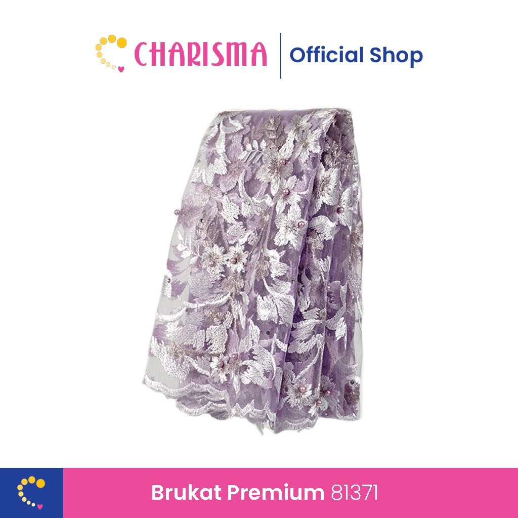 Charisma Bahan Kain Brukat Premium - Brukat Bunga Ungu Putih - 81371