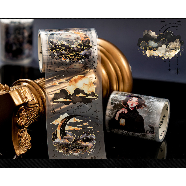 

[Gongjin] Roll Sticker Beauty Night BN Stiker Tape PET Black Dark Langit Jendela Cat