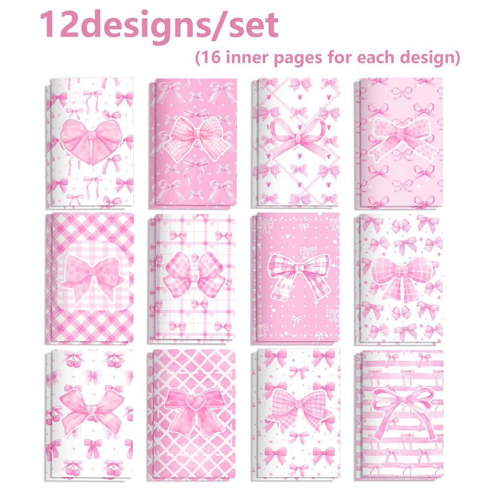 

12pcs Pink Bow Tie Mini Pocket Notebook Bowknot Pattern Girls Birthday Gifts Office Stationery Notepads School Diray Memo Pad
