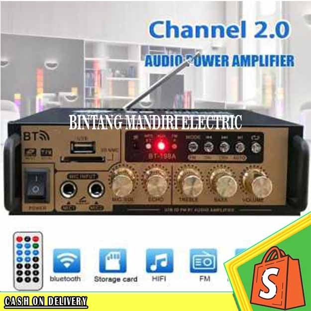 Power Amplifier Fleco BT-198E Amplifier Karaoke Bluetooth Mp3 player + FM Radio - 198A