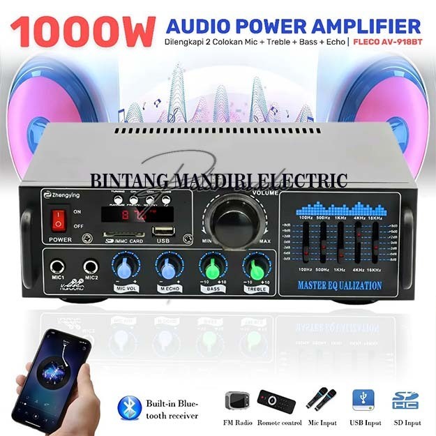 

Power Amplifier Daya 2000 Watt Full Bass Fleco AV-918BT Audio Penguat Suara Full Bass & Treble