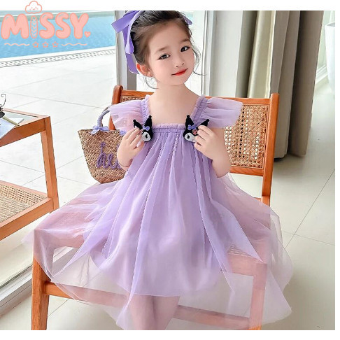 MISSY Kids 2-6 tahun Little Flying Sleeves Girl's Mesh Dress Fashionable Summer Dress Thin Sling Pri