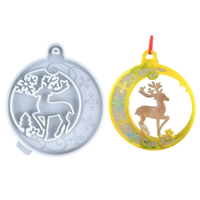 

Tree Hangings Ornament Epoxy Resin Mould Silicone Deer Round Pendant Mold Handmade Jewelry Making Tool R3MC