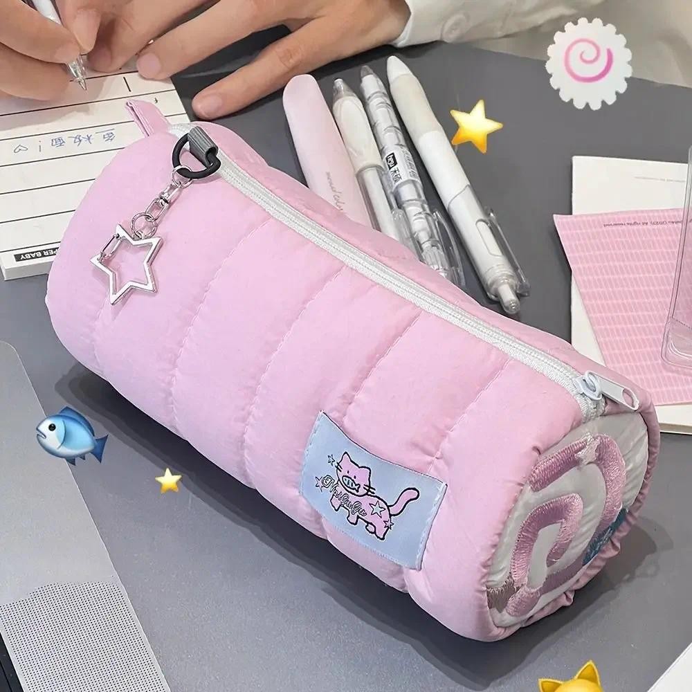 

Pink Pen Bag Large Capacity Soft Touch Pencil Case Stationery Organizer Bag School Office Supplies Cartoon Girls Makeup Bag Gift