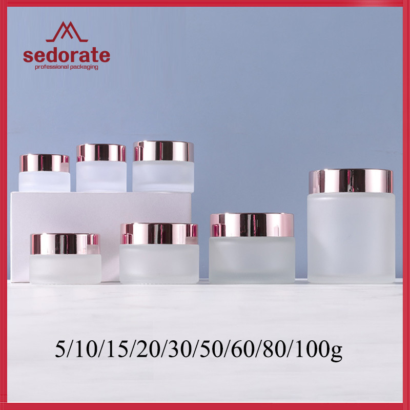 

20/50 Pieces Clear Glass Jar For Cream 5g Mini Vials 10g 20g Rose Lid Frosted Serum Glass Cans Cosmetic Pot Travle Glass Case