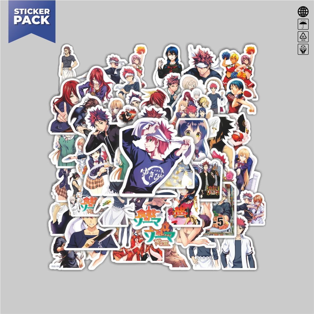 

[100PCS]Stiker Pack Stiker Anime Series Shokugeki No Souma Character Mix 01 Aesthetic Vinyl Anti Air Dekorasi Sticker Laptop Buku Journal Koper Helm Casing HP Gitar Helm Skateboard