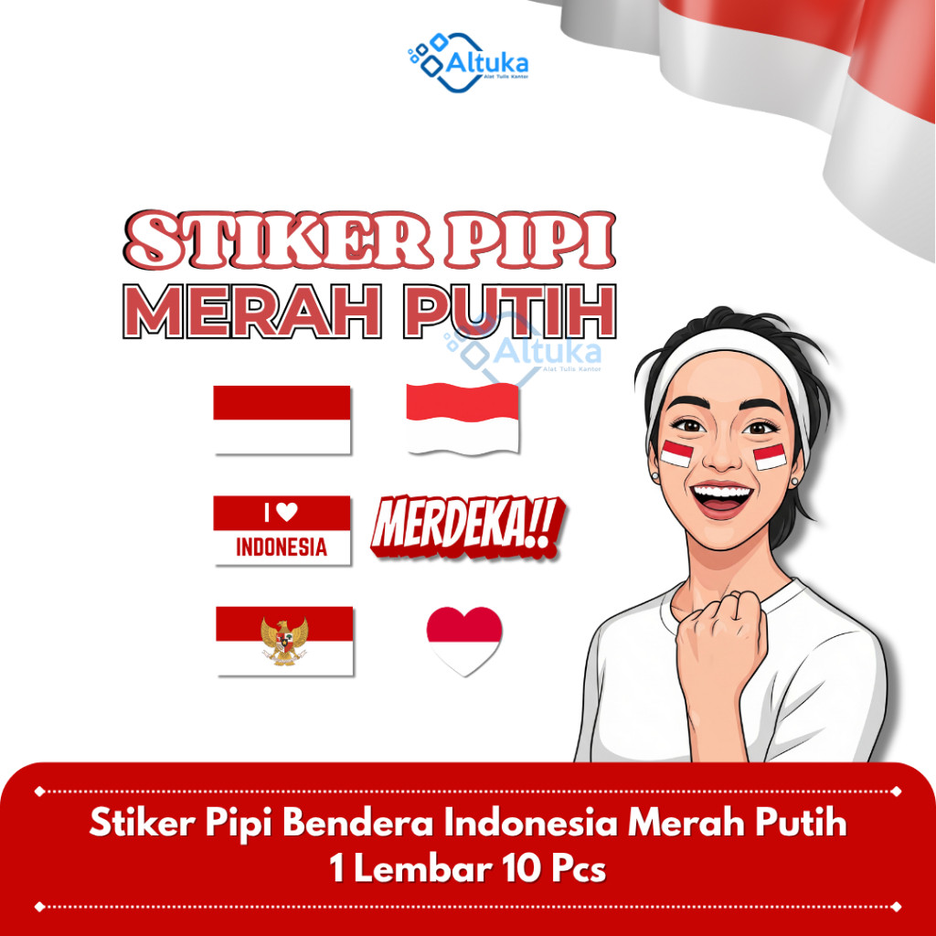 

(1 Lembar isi 10 pcs) Stiker Bendera Pipi Indonesia / Garuda / Love Indonesia Merah Putih
