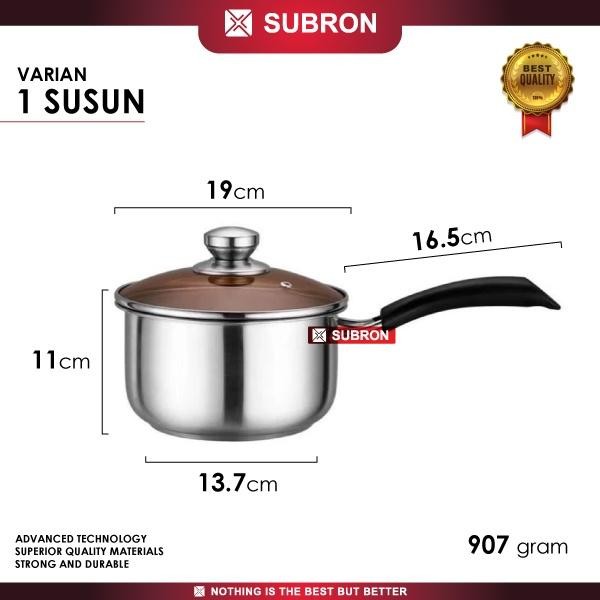 SUBRON Panci Susu 18cm Stainless TEBAL Milk Pot tutup Kaca - 1 Susun Subron Panci - Panci Susu Panci