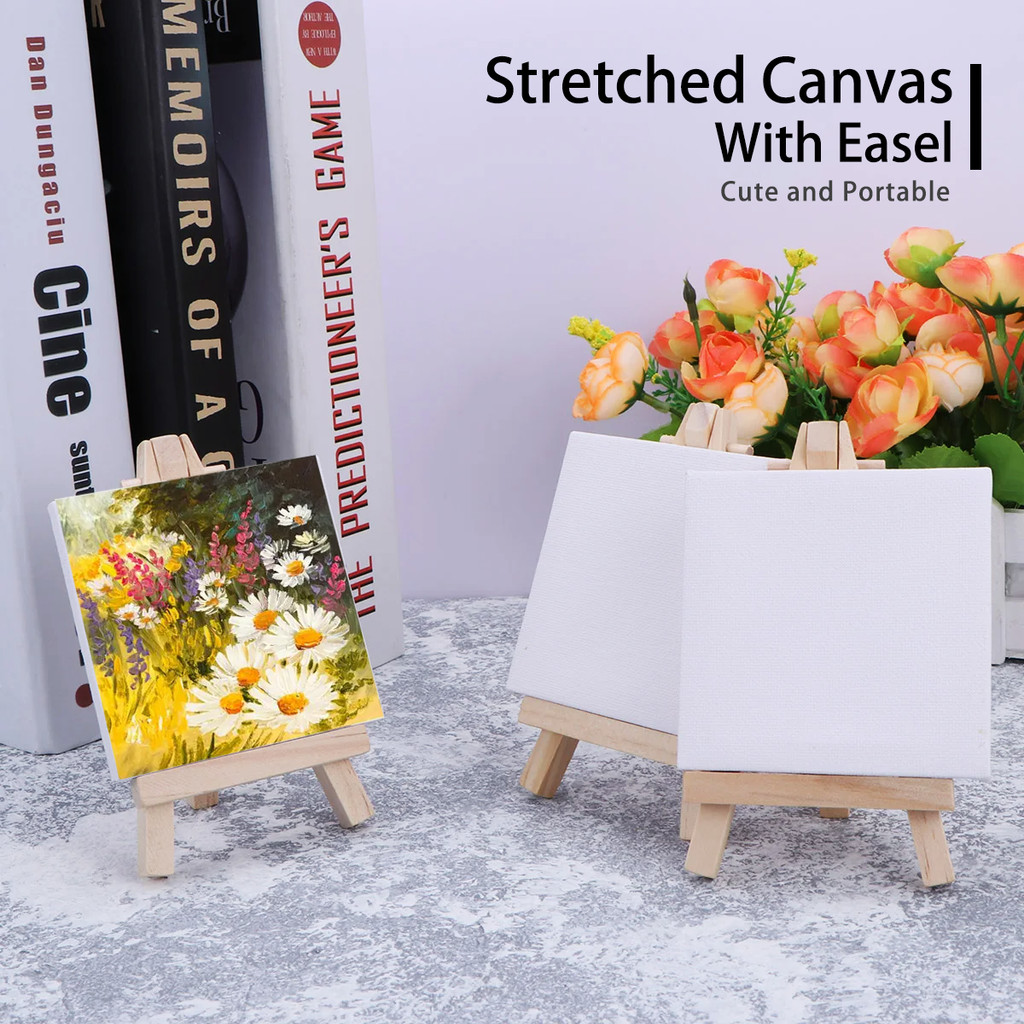 

3pcs/6pcs Mini Canvas And Easel Set Mini Canvas Panels Mini Wood Easels, For Kids Drawing, Oil Painting And DIY Graffiti