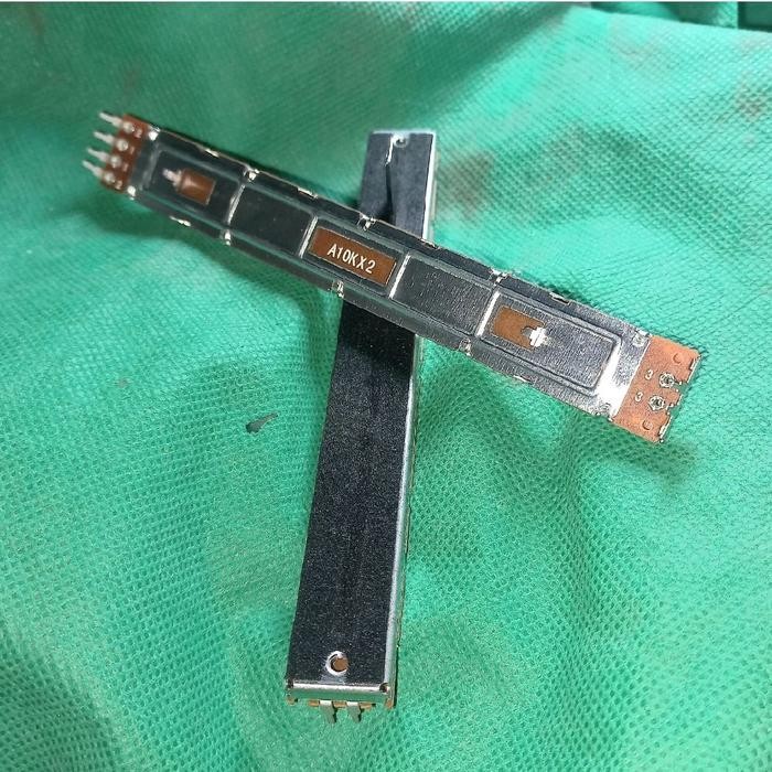 potensio geser stereo 4 - 2 pin 12.8cm A10K 6 pin kaki 10K 103 A103 fader mixer volume potensiometer