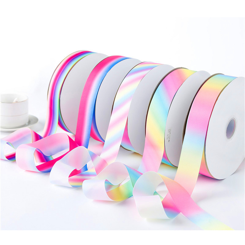 

10mm 25mm 38mm 3yards Gradient Rainbow Grosgrain Ribbon For Home Wedding Christmas Decoration DIY Gift Wrapping Sewing Fabric
