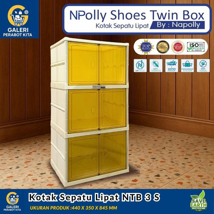 Lemari Penyimpanan Rak Organizer Serbaguna Npolly Shoes Twin Box NTB 3 S Lemari Rak Sepatu Lipat Kot