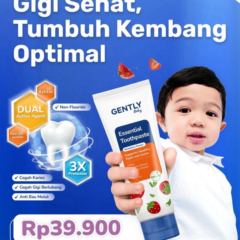 [AB] GENTLY Baby Essential Toothpaste - Pasta Gigi Bayi Anak 50 gr | Aman Tertelan | Rasa Buah Straw