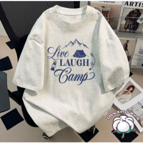 [Rumah Tulisan Inggris Percetakan 100% Katun]Kaos Santai Leher Bulat Oversize Nyaman Gaya Korea COD
