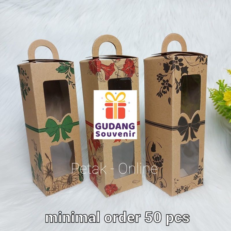 

50 Pcs, Box Kemasan/ Box Botol Model Tenteng Cantik, 6.5x20 cm harga murah