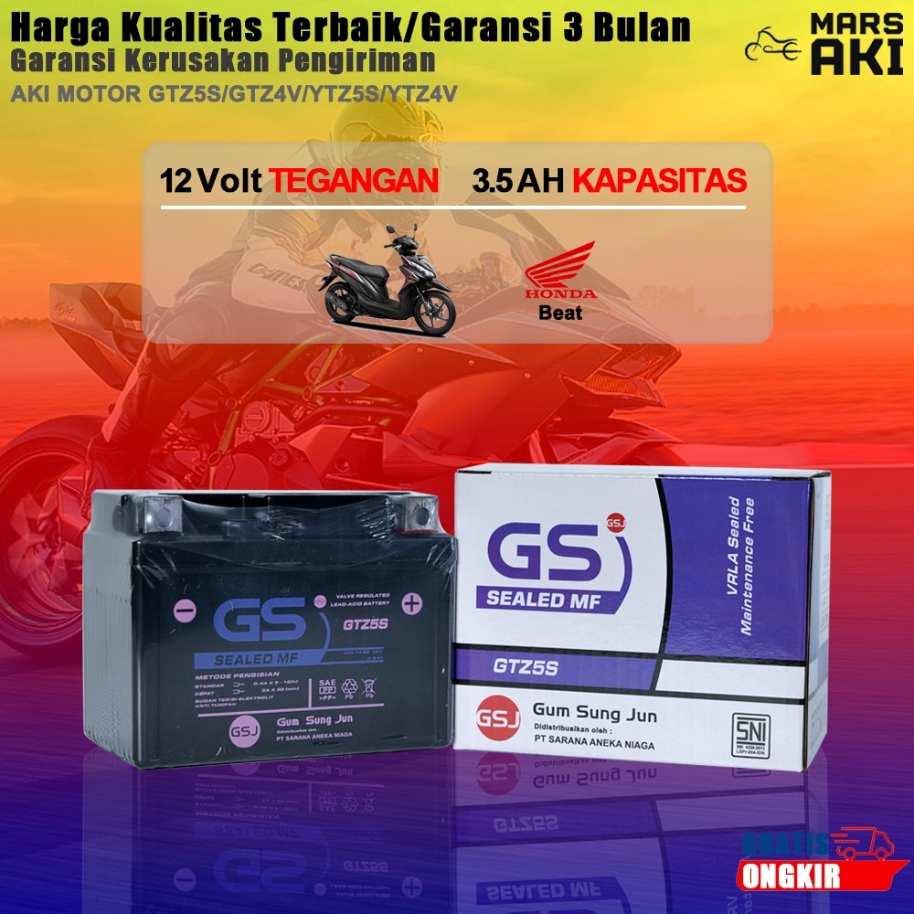 Aki Motor Honda Beat GTZ5S Aki Kering Accu Kering MF GTZ5S