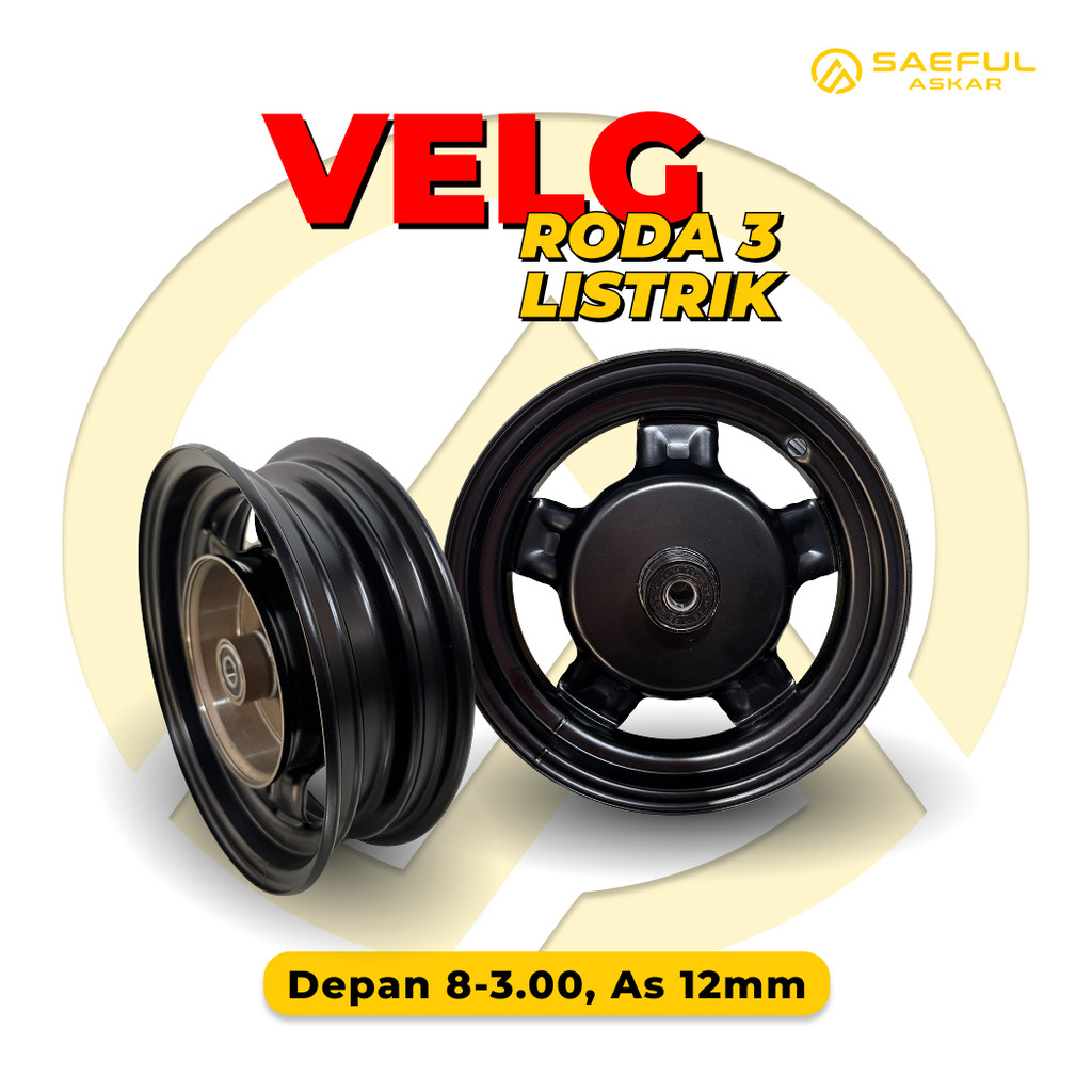Velg Roda 3 Listrik Depan/Belakang 3.00 - 8 Sepeda Listrik Universal
