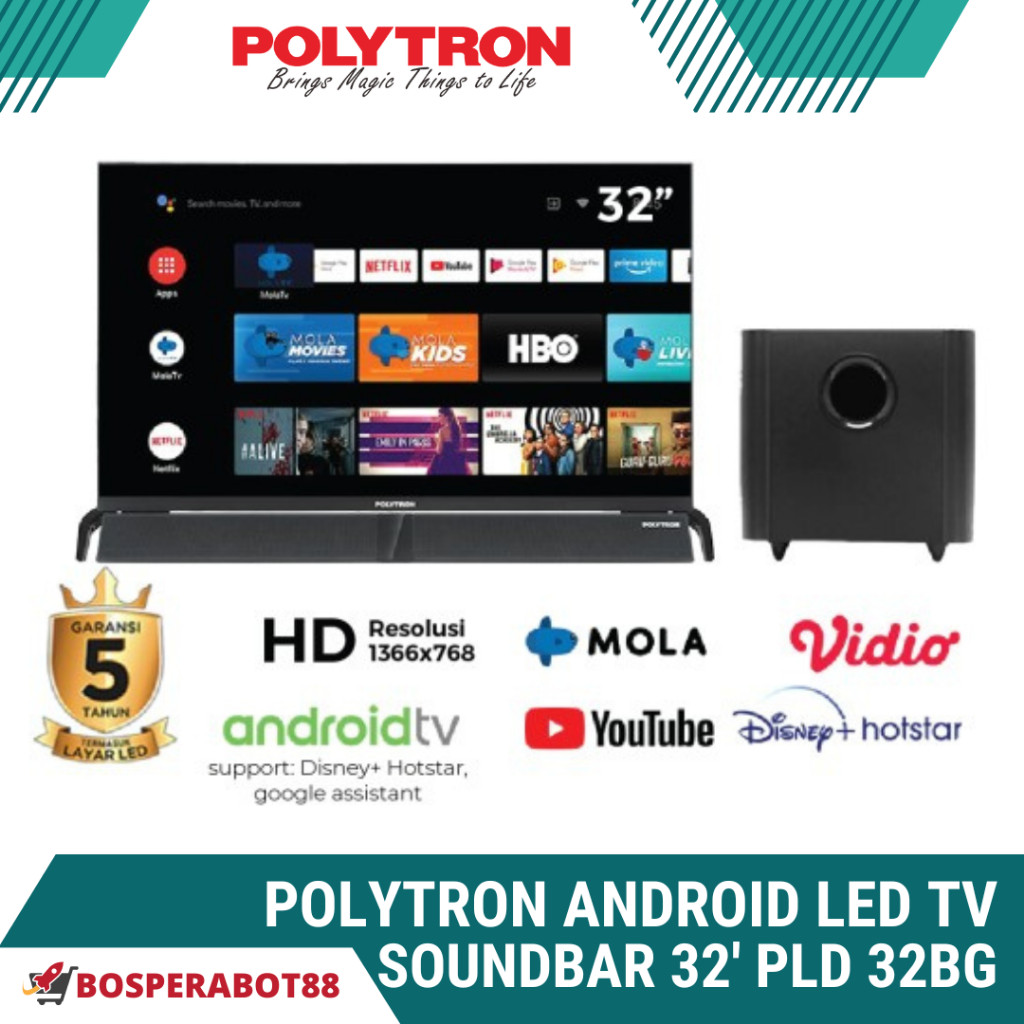 POLYTRON ANDROID LED TV SOUNDBAR 32 inch ANDROID TV MOLA TV PLD 32BG